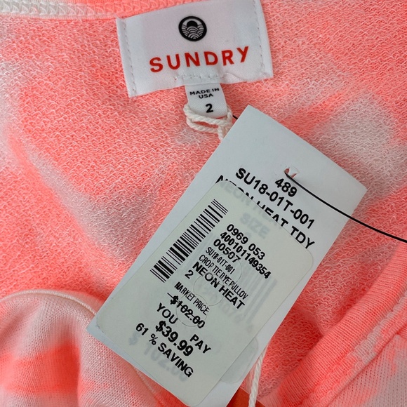 Sundry Neon Heat Pink Crop Tie Dye Pullover Fleece - NWT - Picture 4 of 7